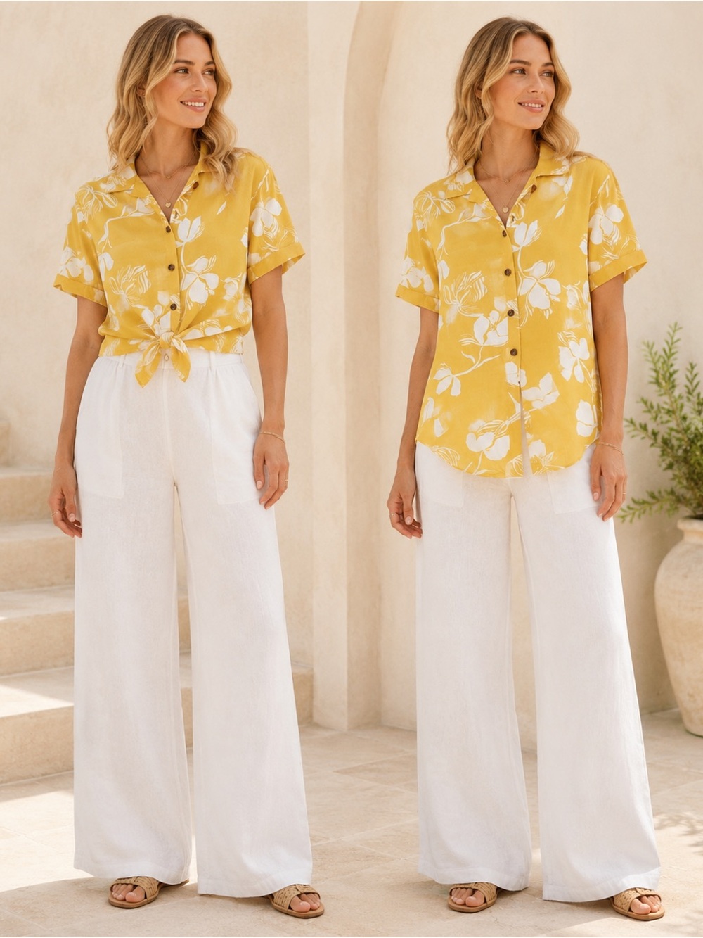 Faithfull the Brand x Anthropologie Yellow Floral Linen Blend Blouse Size Medium